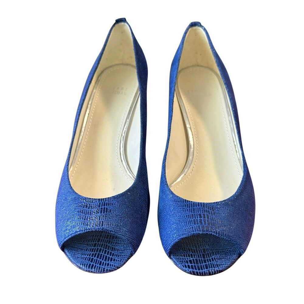 Stuart Weitzman Blue Lizard Embossed Peep Toe Pumps Heels Size 9.5 M Spain